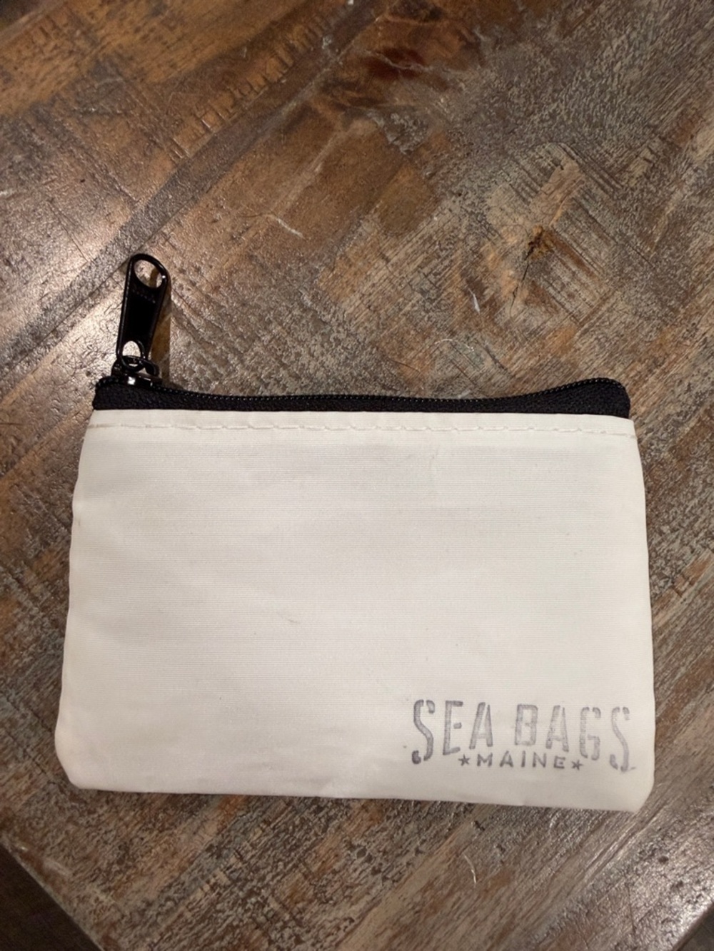 Sea Bags White Canvas Coin Pouch with Black Zipper